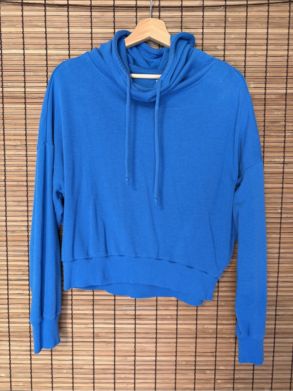 SO Bright Blue Cowl Neck Cropped Pullover